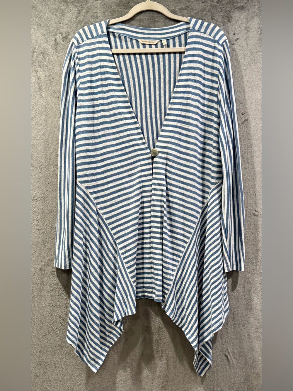 Soft Surroundings Cascadia 100% Linen Stripe Blue/White Cardigan‎ Size XL Resort